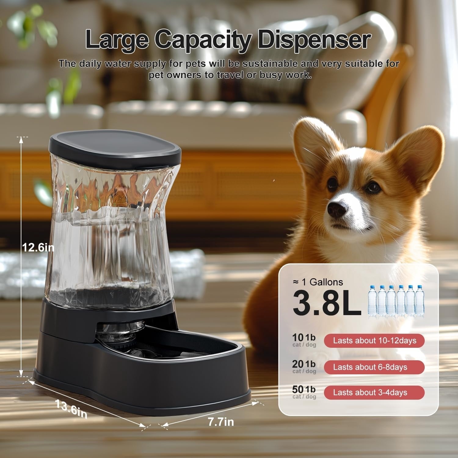 Nomipaw Cat Dog Water Automatic Gravity Feeding 1 Gallon for Small Medium Dogs, Cats, Puppies Gray