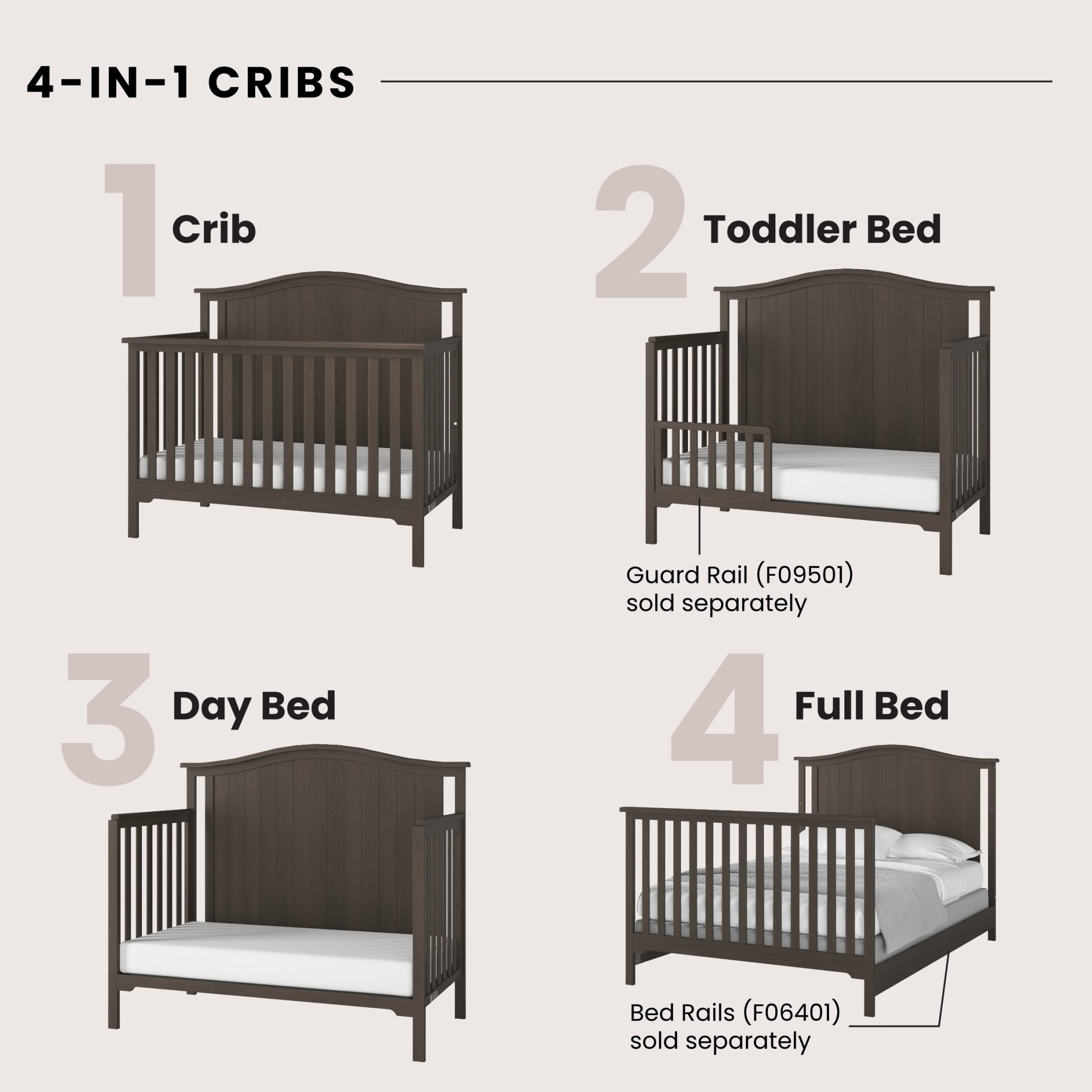 Child Craft Hampton Arch Top Crib and Changing Table Nursery Set, 4-in-1 Convertible, Dapper Gray, 2-Piece