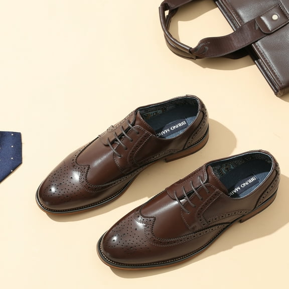 Bruno Marc Mens Classic Oxford Shoes Lace Up Wingtip Business Leather Shoes LOUIS_1 DARK/BROWN Size 14