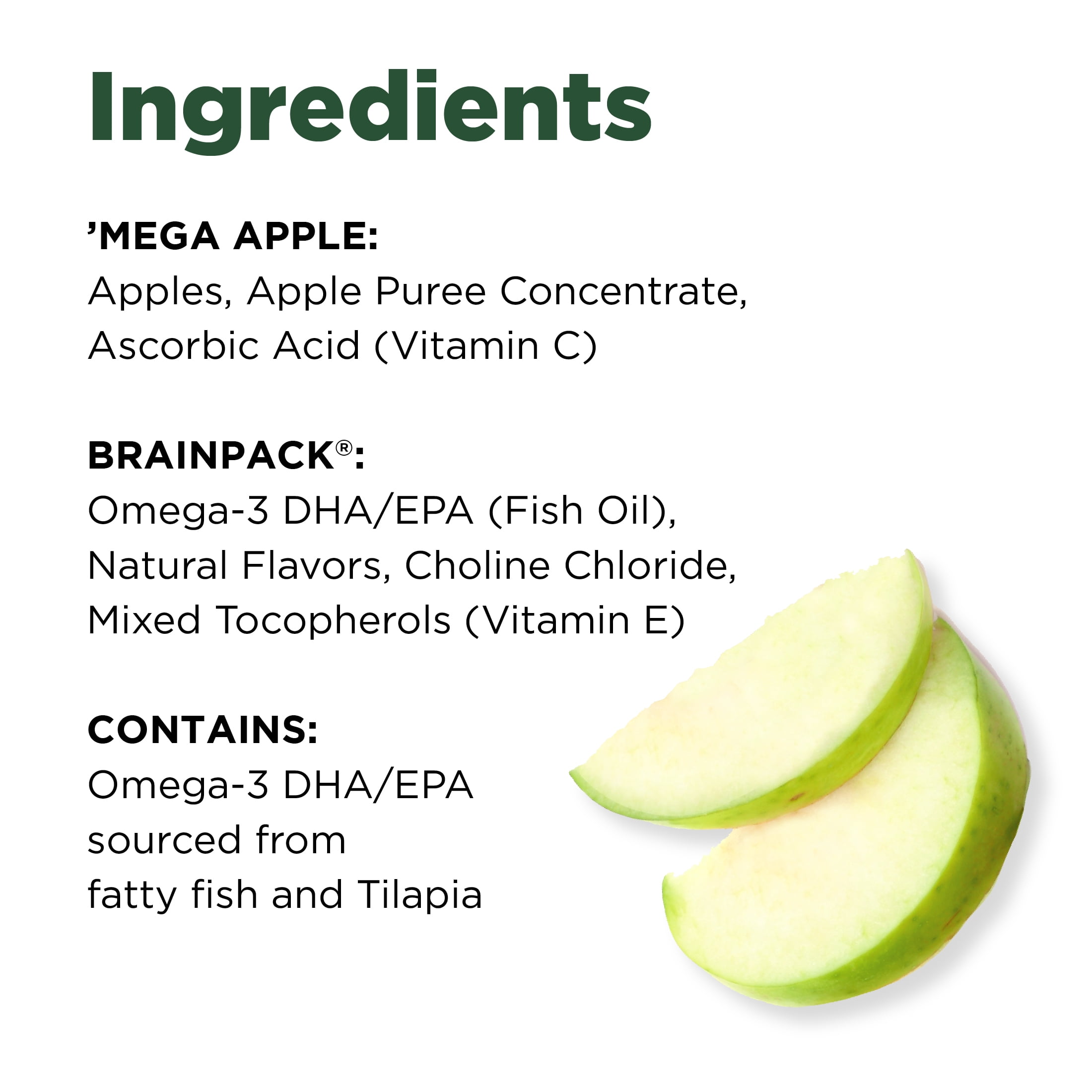 Brainiac Omega-3 Applesauce, Apple, No Sugar Added, 3.2 oz, 40 Ct