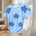 thumbnail image 4 of DeHolifer Women's T-Shirts Casual Floral Short Sleeve Crewneck Summer Lightweight Tee Shirts Sky Blue 3XL, 4 of 5
