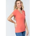 thumbnail image 4 of Saronite Basics V Neck Short Sleeve Henley Knit Shirt Top, Deep Coral (Women's), 4 of 4