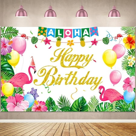 Hawaiian Luau Birthday Backdrop Banner, Aloha Luau Party Decorations Supplies, Flamingo Birthday Backdrop Banner, Summer Beach Photography Background, Pool Tropical Party Photo Studio Booth Props