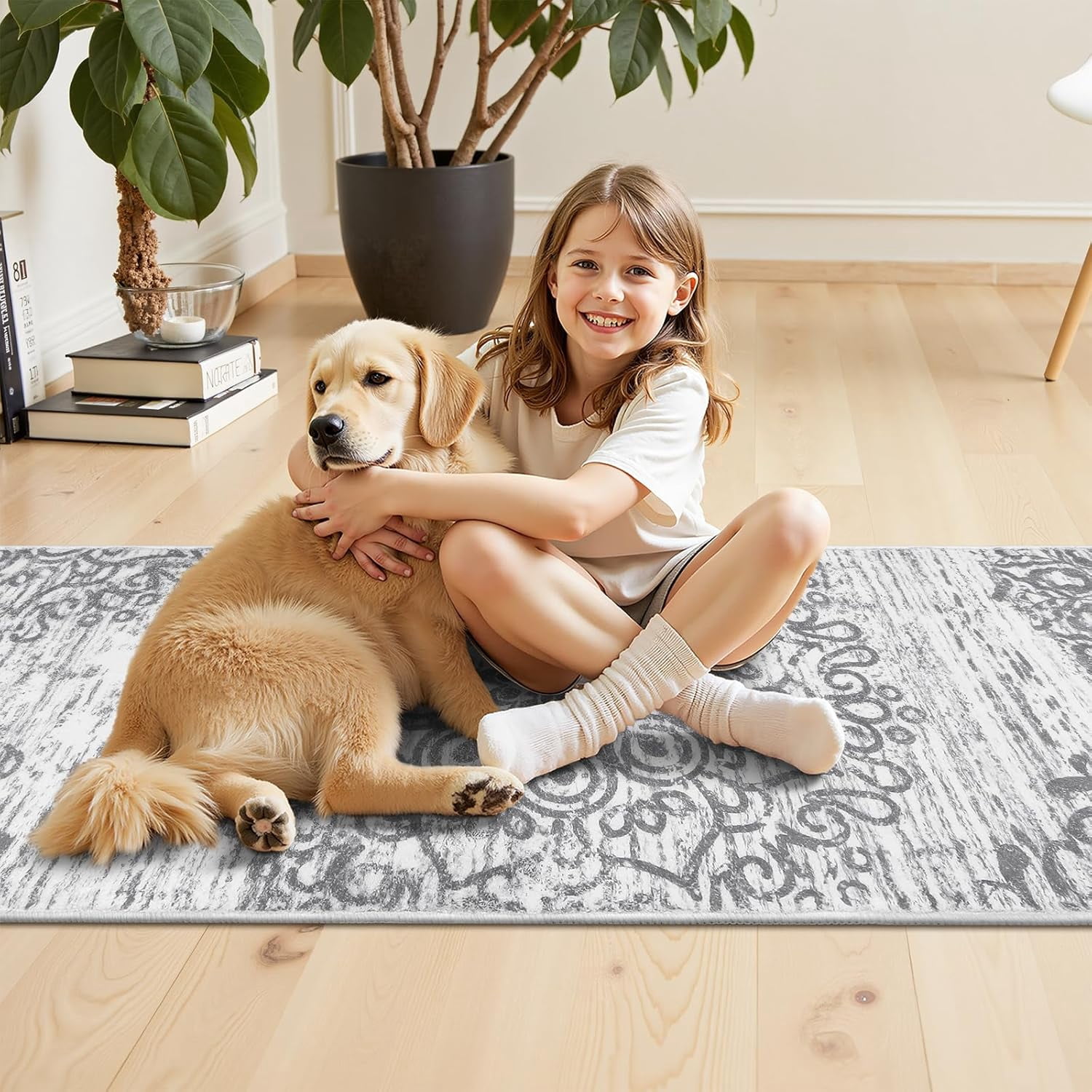 Findosom 2'x6' Vintage Boho Kitchen Rug Runner for Hallways Machine Washable Non Slip Hallway Runner Rugs 0.6 inch Thickness Medallion Floor Runner Rugs for Entryway Bedroom Laundry Room Gray