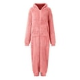thumbnail image 5 of BiZtdJrK One Piece Pajamas for Women Zip Up Fuzzy Fleece Warm Hooded Sleepwear Winter Long Sleeve Hoodies Plush Jumpsuit, Pink, XXL, 5 of 7