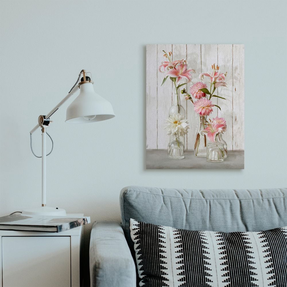 Stupell Industries Spring Pink Florals in Glass Jars Feminine Rustic Flowers Canvas Wall Art Design by Ziwei Li, 24" x 30"