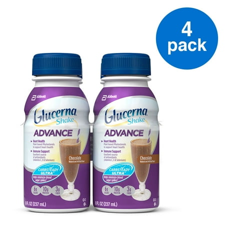Glucerna Advance Nutrition Shake, To Help Manage Blood Sugar, Chocolate, 8 Oz, 4 Ct