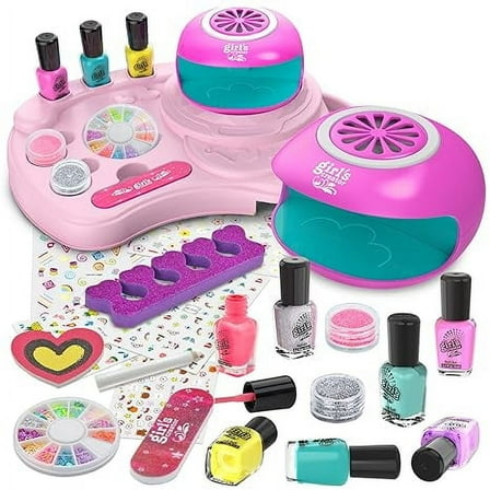 Nail Polish Kit for Girl Ages 6-12, Kids Nail Art Salon Set with Nail Dryer, Peelable Glitter Nail Polish, Storage Desk, Gifts for Birthday Spa Party Favors