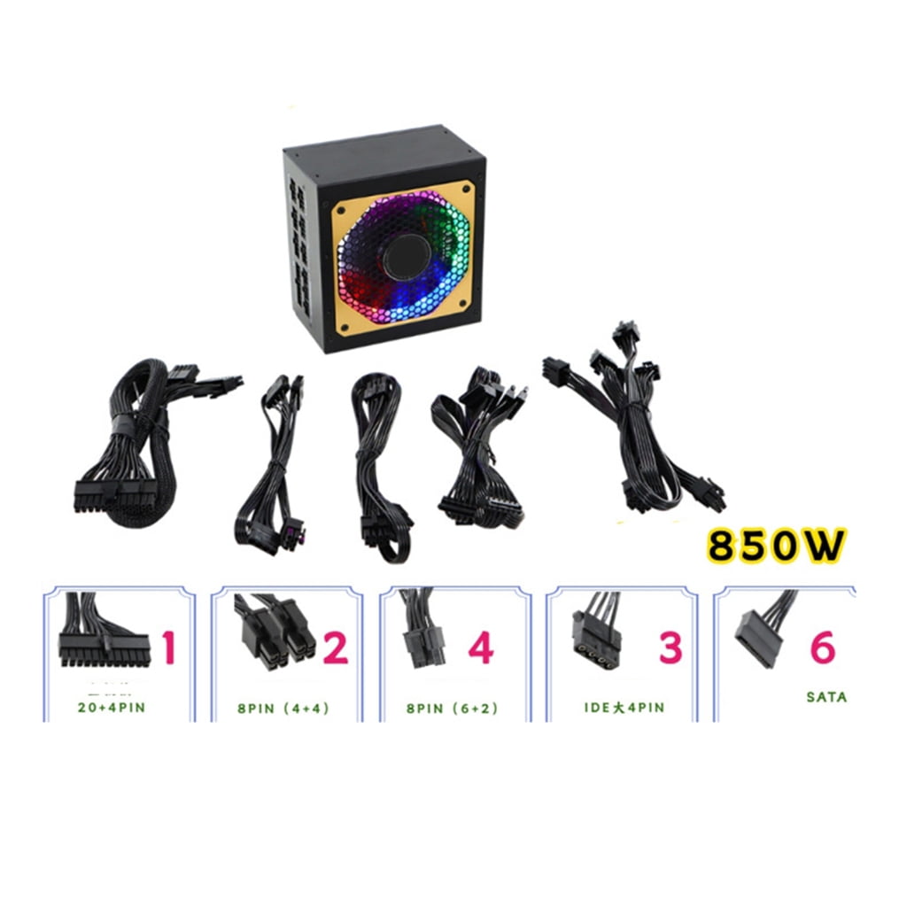 AOOOWER 850W Power Supply Fully Modular 110-230V with Temperature Control Low Noise Fan for Electronic Sports Video Gaming Computer