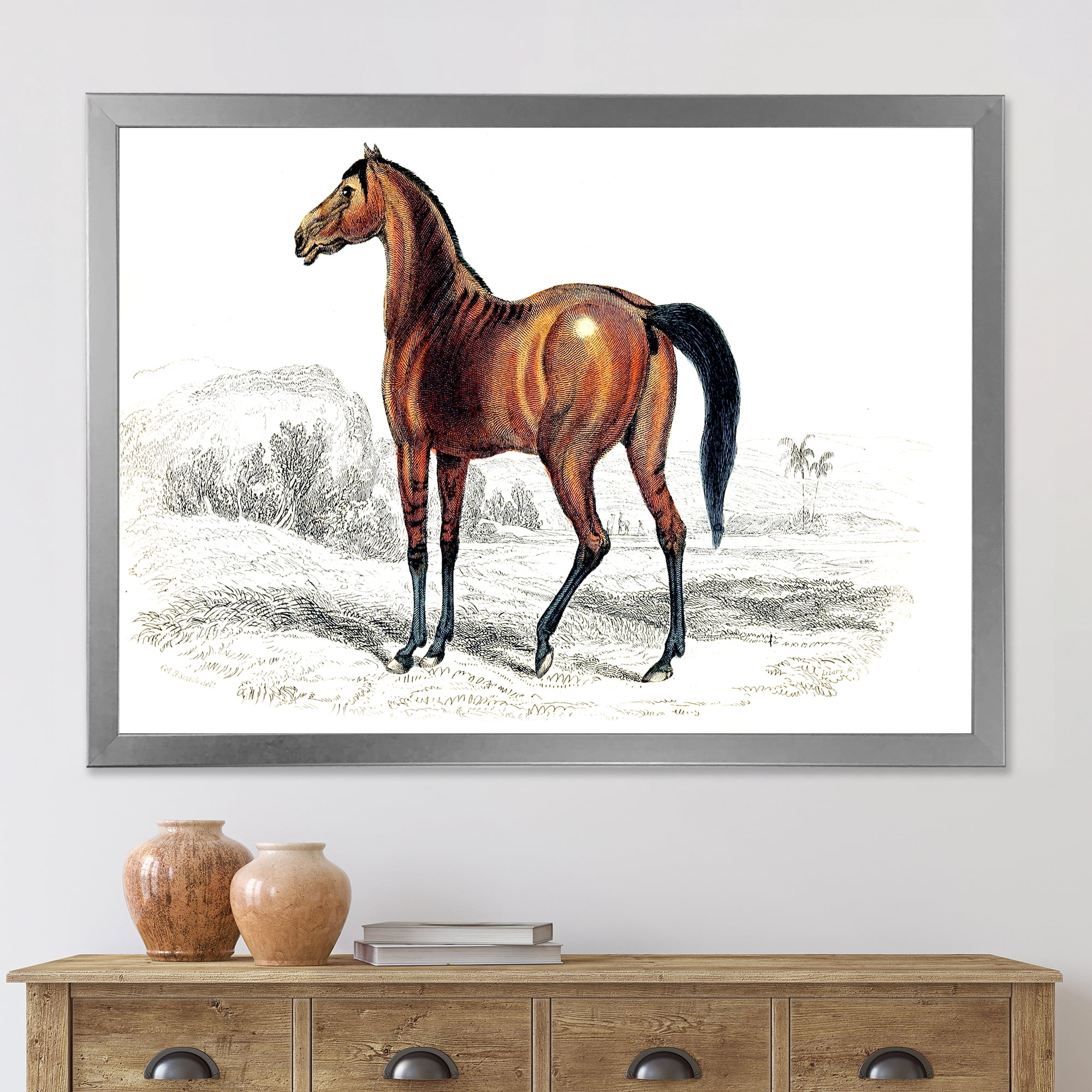 Designart 'Ancient Horse' Farmhouse Framed Art Print