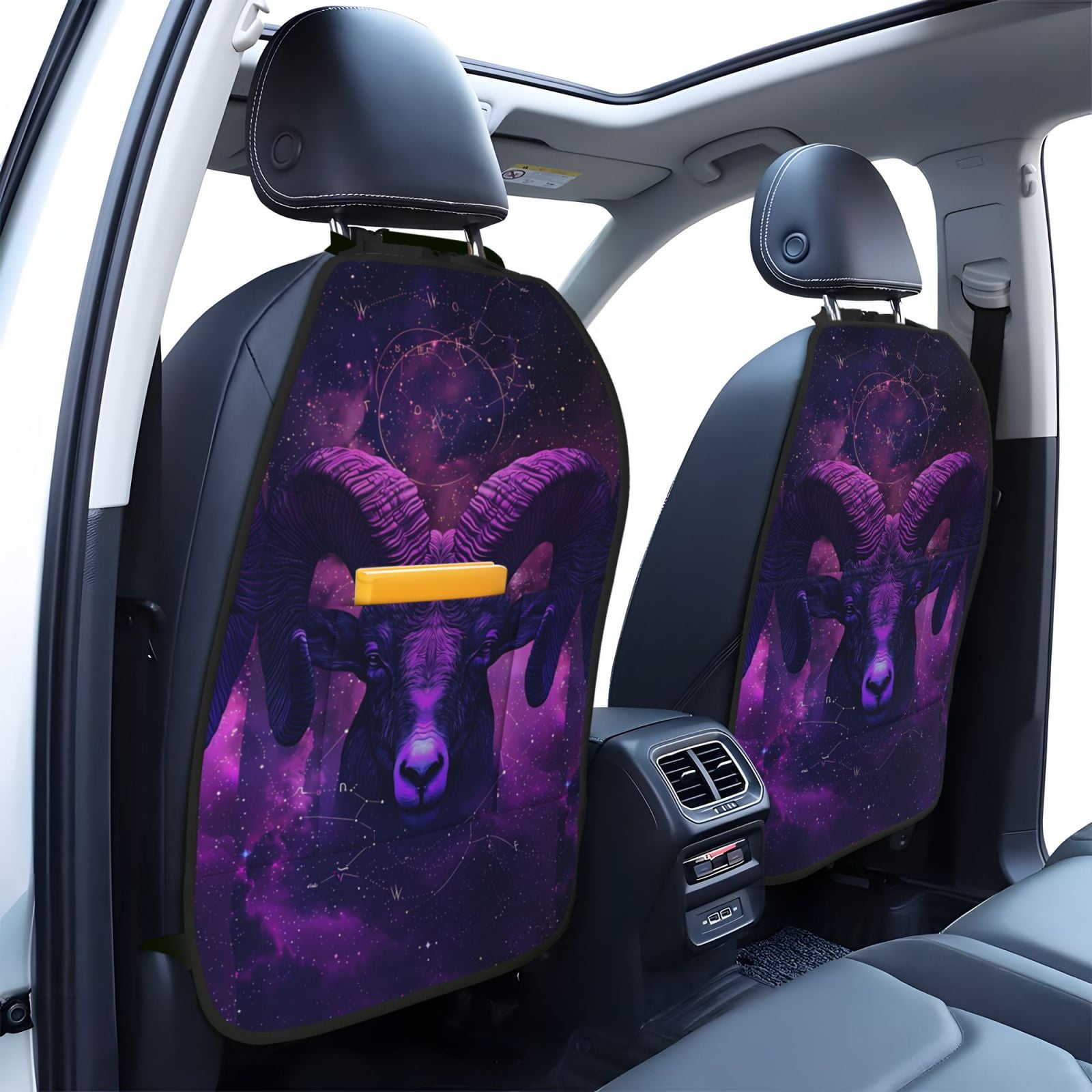 Xecao Purple Starry Sky Antelope Pattern Car Seat Back Protector 2 Pack Large Capacity Pocket, Kick Mats Back Seat Protector
