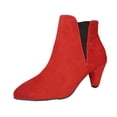 thumbnail image 2 of NexTorq Women's Pointed Toe Suede Chelsea Ankle Boots Cone Mid Heel Pull-On Short Boots for Fall Winter Office Dress Outfits and Everyday Casual Weekend Wear All Day Comfort Red US-8.5 (EU-42), 2 of 5