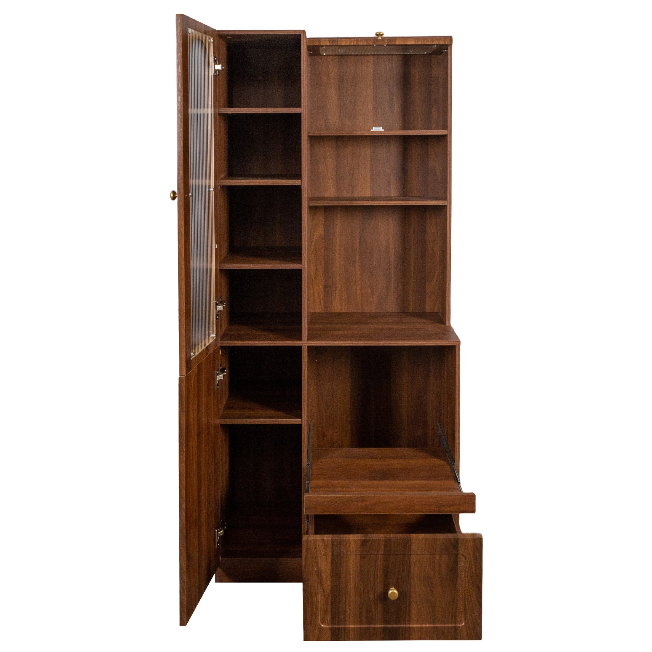 Noble House Oprah Farmhouse Kitchen Pantry Cabinet with Doors & 7-Tier Shelf, Coffee Bar Storage Buffet, Walnut
