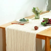 AmaMary 70" Autumn Table Runner Thanksgiving Christmas Cheesecloth Table Runner Bohemian Gauze for Birthday Party Holiday Decoration