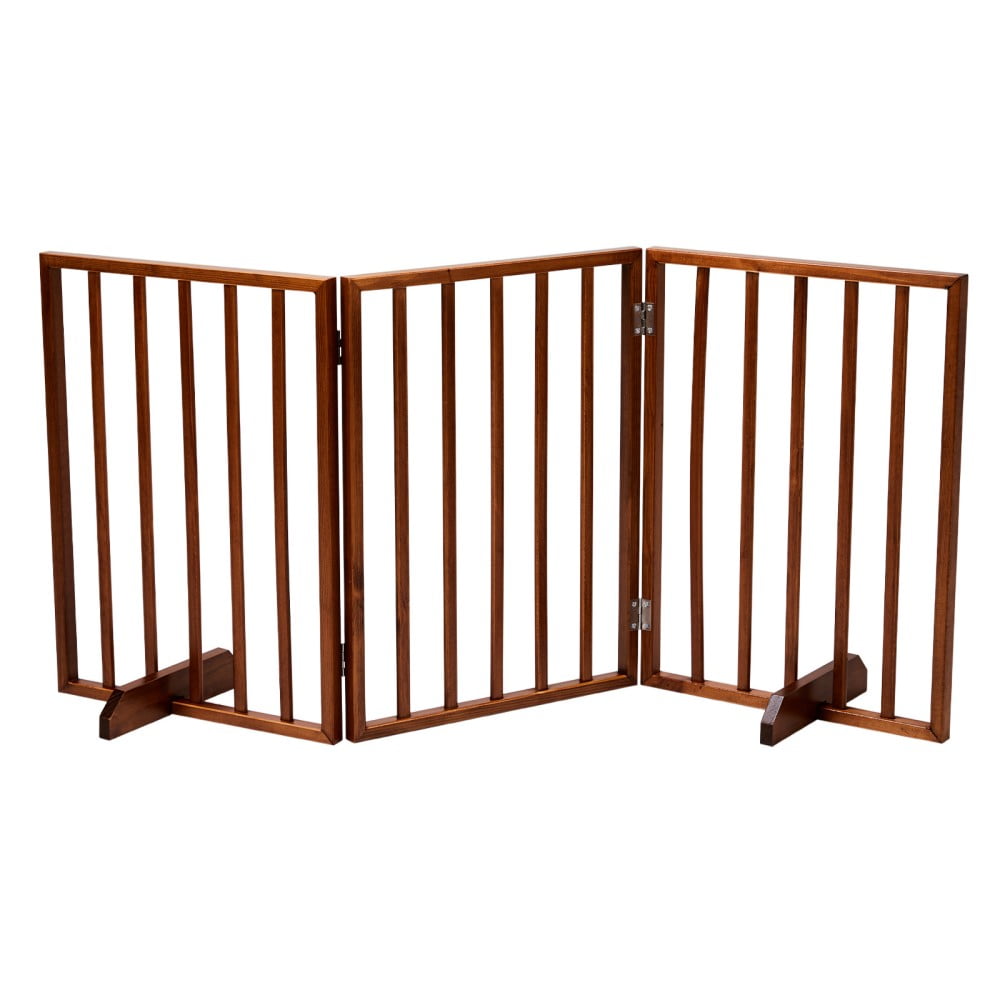 IVV 24"H Wooden Freestanding Pet Gate for Puppies, 3-Panels Dog Gate for The House, Doorway, Stairs, 53.5" Wide Pet Puppy Safety Fence (Brown)