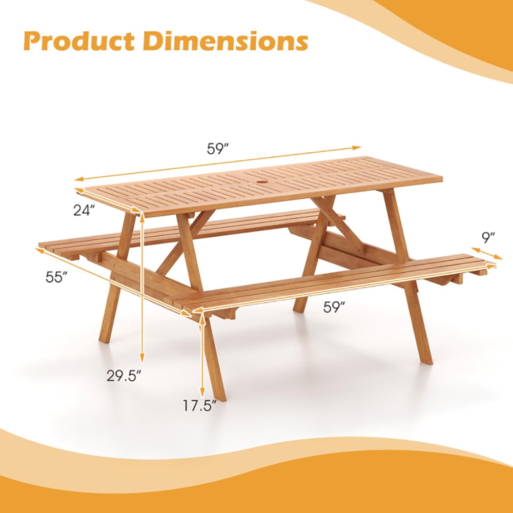 Aimee Lii 6 Person Picnic Table Set Patio Rectangle with 2 Built-in Benches and Umbrella Hole, Patio Park Yard Outdoor Furniture Aimee Lii 6 Person Picnic Table Set Patio Rectangle with 2 Built-in Benches and Umbrella Hole, Patio Park Yard Outdoor Furniture
