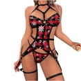 thumbnail image 1 of Conjunto de lencería con estampado navideño para mujer, sujetador, liga y bragas, picardías, ropa de dormir recortada Fridja nalpqowj43145, 1 of 5