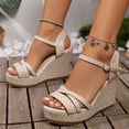 thumbnail image 2 of Rokment Beach Woven Platform Wedges Dressy Sandals for Women Summer Boho Rope Chunky High Heeled Strappy Dress Pumps Ladies Beige Size 6.5, 2 of 5
