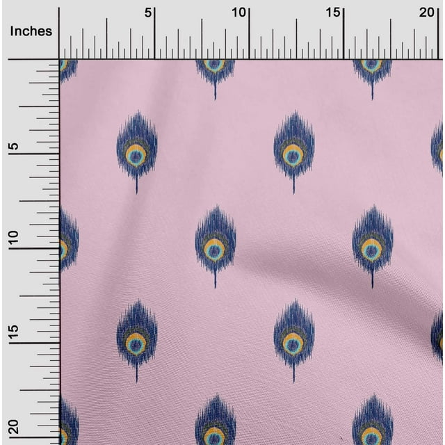 oneOone Cotton Poplin Fabric Peacock Feather Ikat Print Fabric BTY 56 Inch Wide