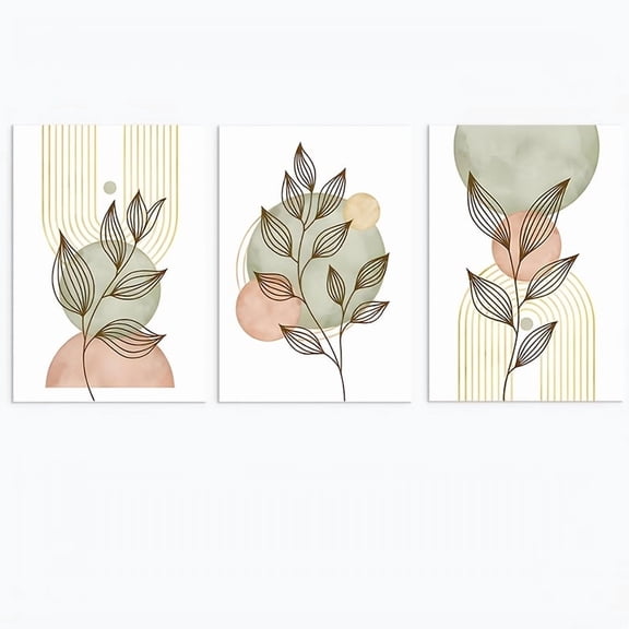 3pcs Sage Green Boho Mid Century Modern Wall Art Olive Green and Blush Pink for Gifts Artwork Canvas Decor Perfect Gift And Decoration No Framed, Art Prints Wall Decor, Artwork Wall Decor