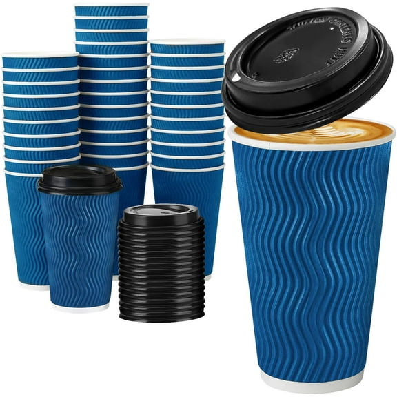 Disposable Coffee Cups with Lids 16 oz, To Go Paper Coffee Cups with Lids, Insulated Paper Cups for Hot or Cold Beverages (Navy, 50Pack)