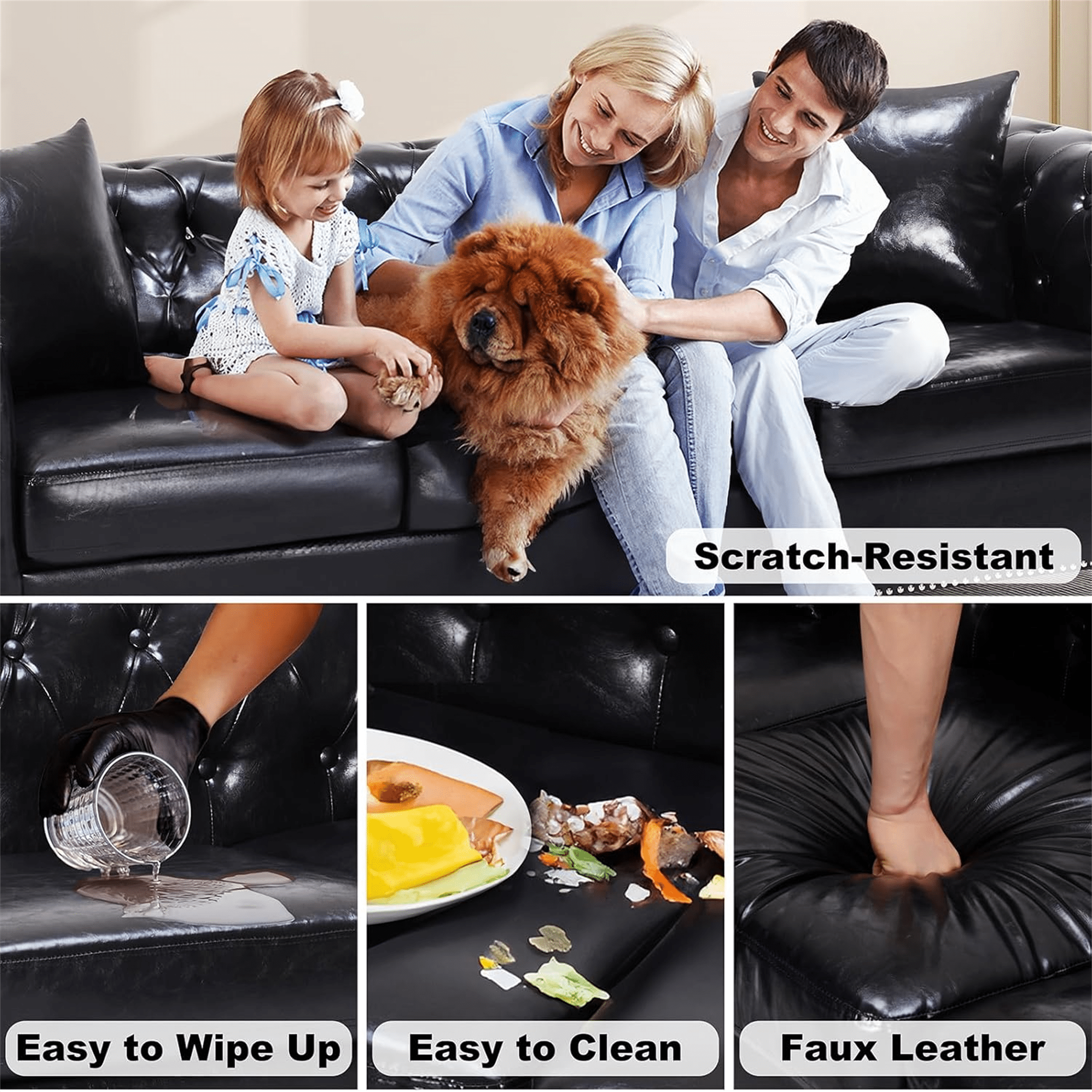 Yeahumalia 83.4'' 3-Seater Chesterfield Sofa Upholstered Sofa Padded Seat, Button Tufted Sofa with Nailhead Trim and Backrest, Faux Leather Couch, Black