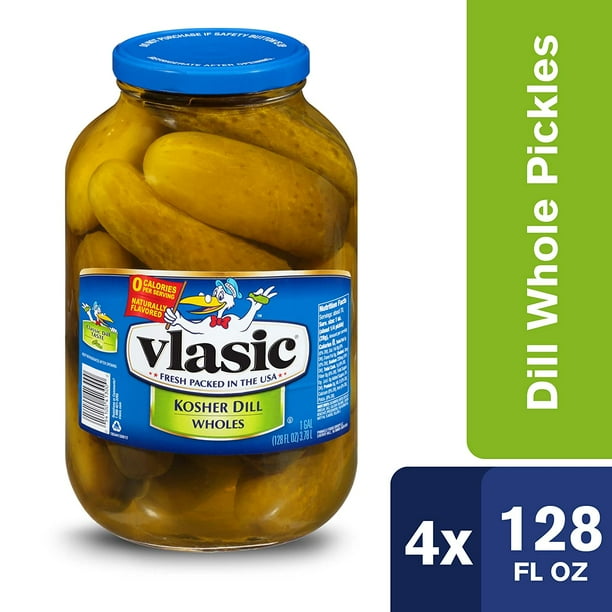Vlasic Kosher Dill Whole Pickles, Keto Friendly, 4 128 FL OZ Jars