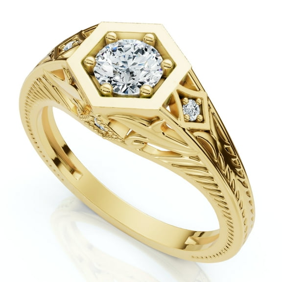 Pompeii 1/3Ct Diamond Art Deco Diamond Engagement Ring 14k Gold Lab Grown (F/G,VS1-VS2)