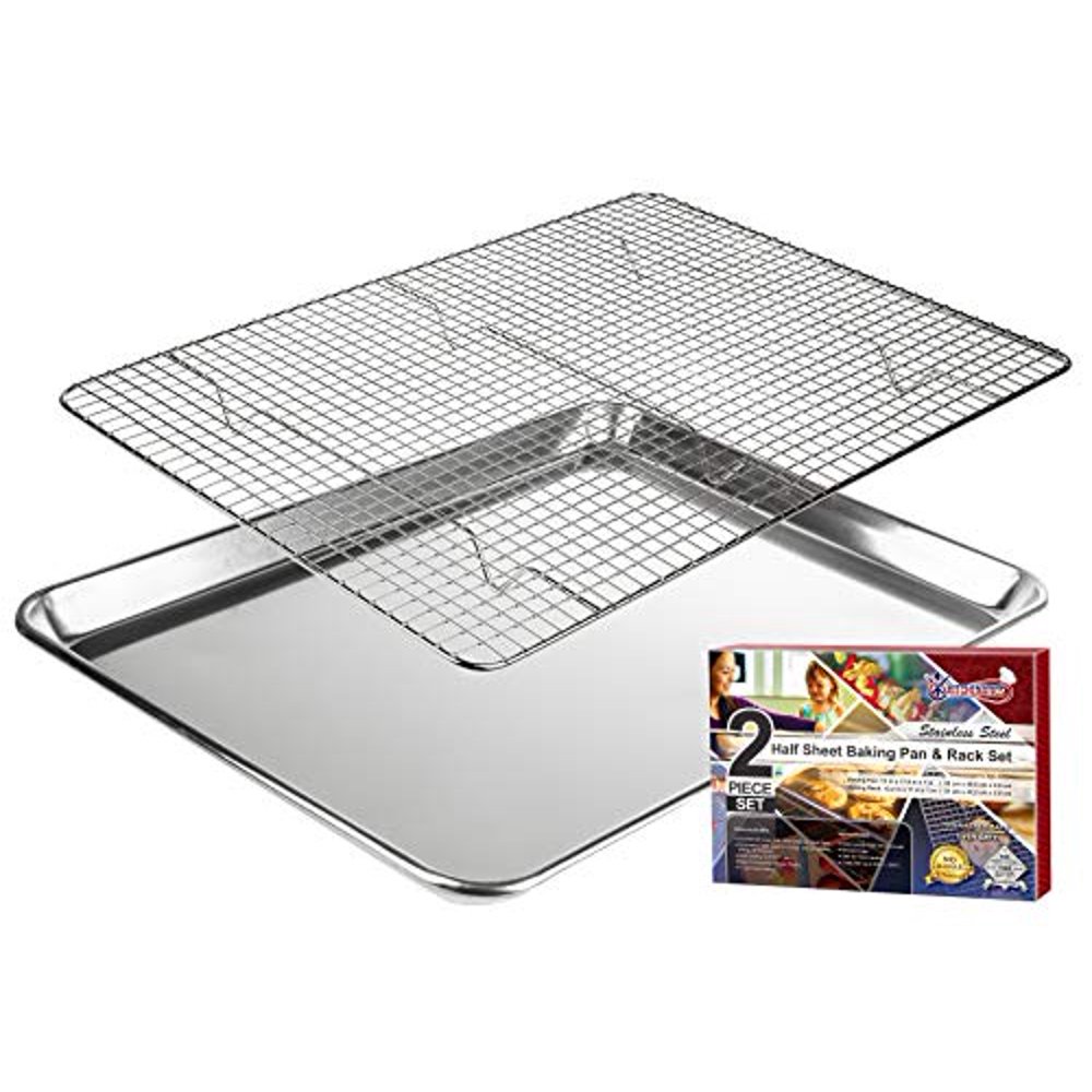 KITCHENATICS 100 Stainless Steel Wire Cooling and Baking Pan with Rack, Half Aluminum Cookie