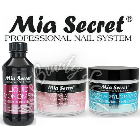 Mia Secret Liquid Monomer 4 oz and Powder 2 oz x 2 (CLEAR   NATURAL PINK)