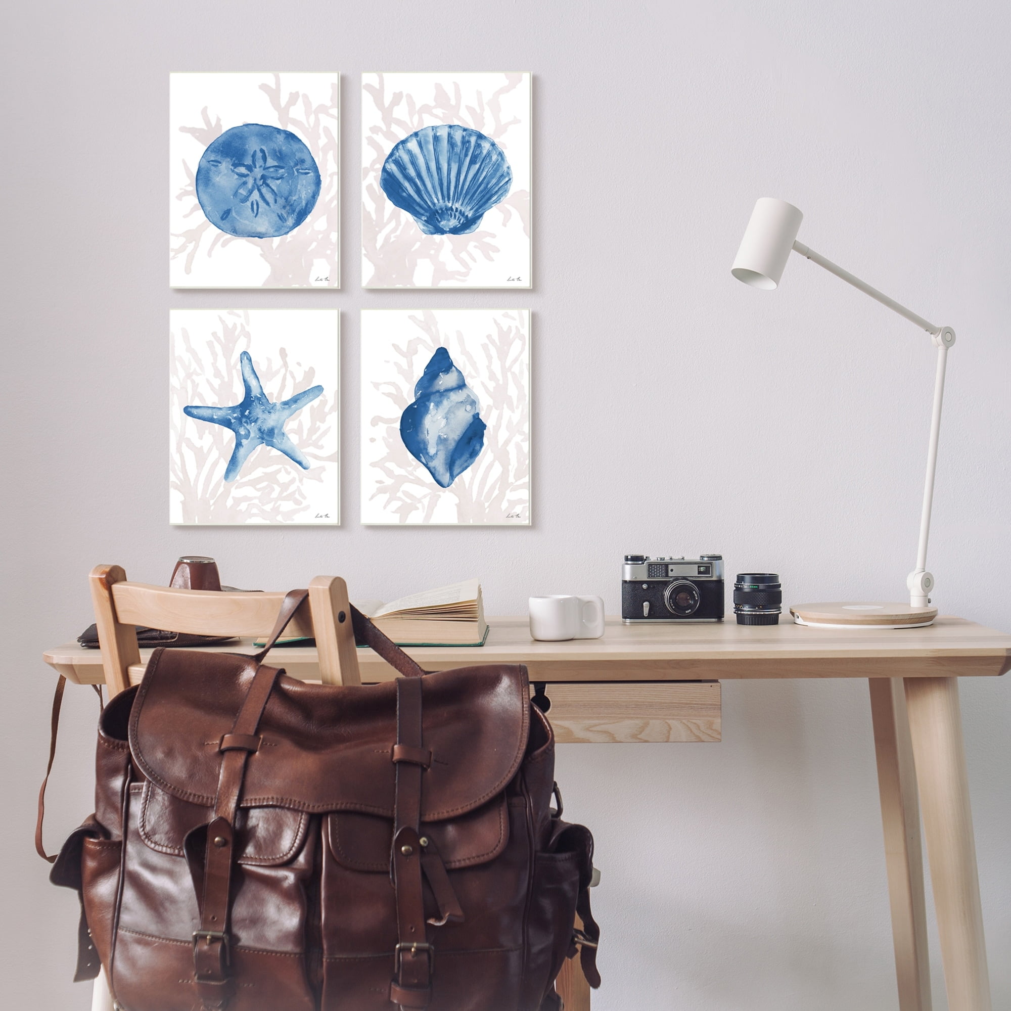 Stupell Industries Blue Shells Starfish and Sand Dollar over Seaweed, 10 x 15,Design by Lucille Price
