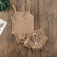 thumbnail image 2 of Qiylii 2 Pcs Baby Girl Knitted Outfit Set, Sleeveless Suspenders Jumpsuit+Shorts, 2 of 8