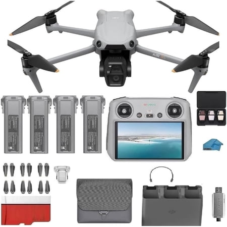 DJI Air 3S Drone with RC 2 4 Battery Fly More Combo (with Screen) 4K HDR, 45-Min Max Flight Time Bundle with 128GB Memory Card