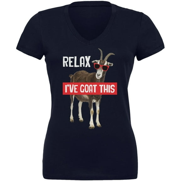 Relax I've Goat Got This Navy Juniors V-Neck T-Shirt - 2X-Large