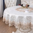 thumbnail image 3 of Round Tablecloth 90 Inch Lace Rustic Macrame Embroidered Fabric Table Cloths Dining Table Cover for Harvest Dresser Decor Farmhouse, 3 of 7