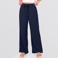 thumbnail image 3 of Lumtrix Womens Linen Pants Drawstring Elastic Waist Wide Leg Beach Pants For Women Cotton Linen Palazzo Pant With Pockets Navy S, 3 of 5