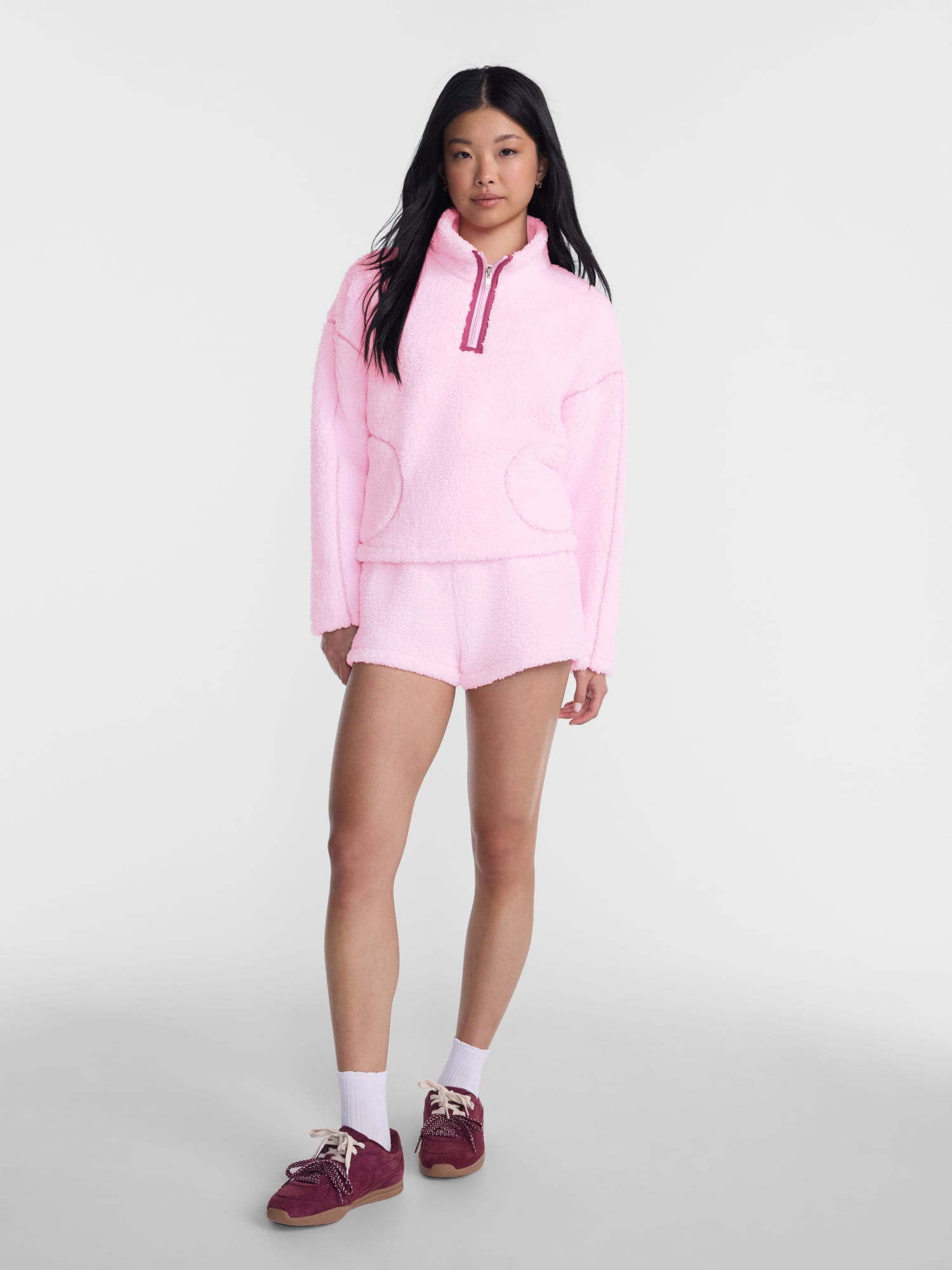 No Boundaries Faux Shearling Plush Pullover, Women's & Women’s Plus XXS-4X