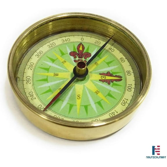 Vintage Solid Brass 2-inch Open Faced Pocket Compass Paper Weight Marine Desktop Gift Compass