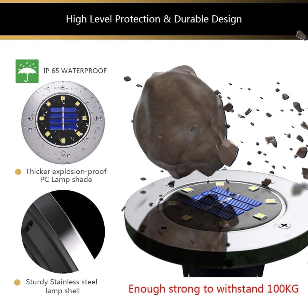 12 PACK Solar Garden Lights,Flat Solar Lights- 8 Led Solar Out light outdoor, Waterproof Garden Pathway Lights for Lawn Patio Pathway Yard Deck Walkway Flood Light