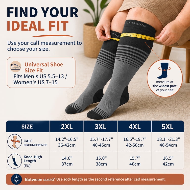 Cambivo Plus Size Compression Socks 2XL-4XL, 15-20 mmHg photo 7