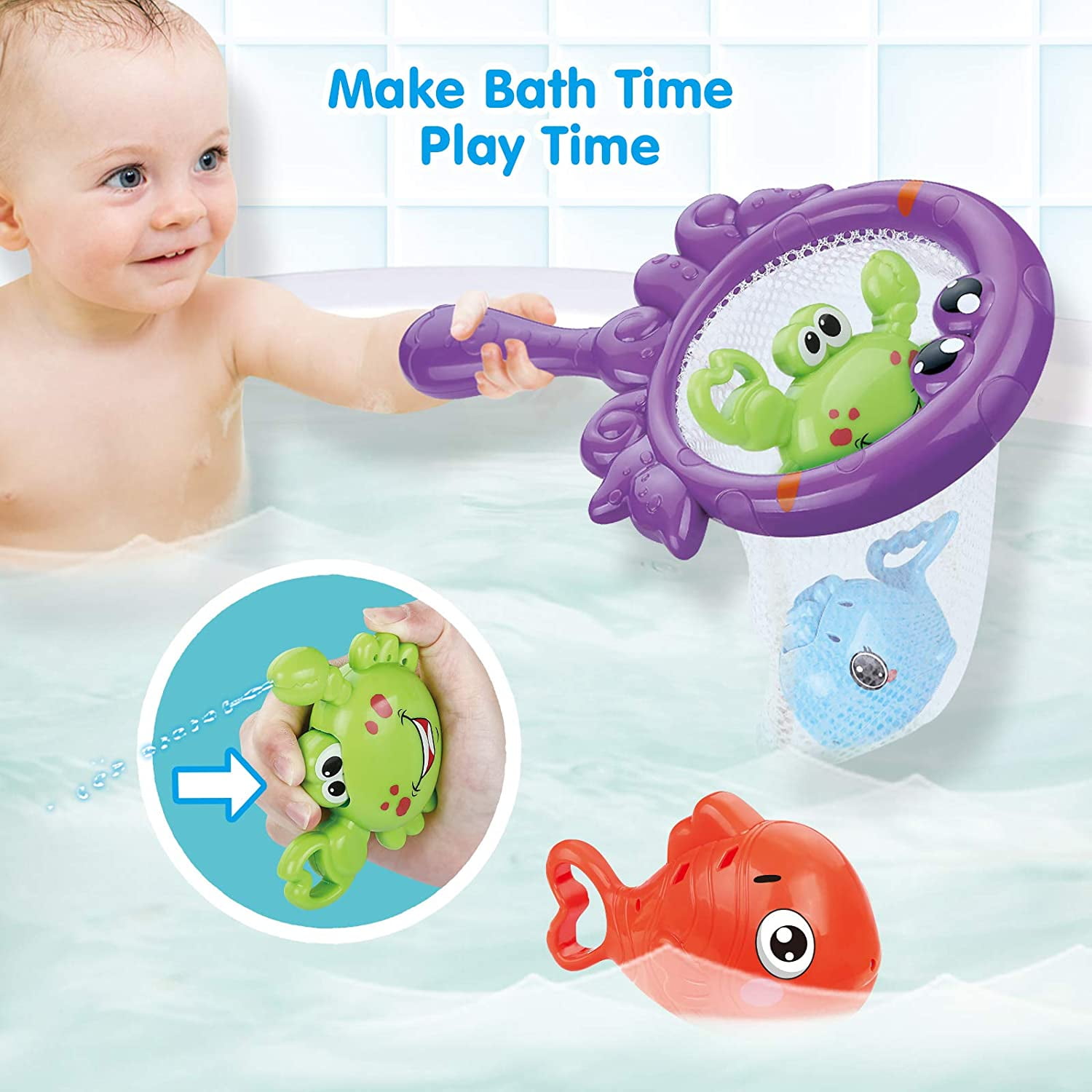 Baby Bath Fishing Toys, Bathtub Pool Toys Set with Fishing Pole & Net, Bath  Toys for 1 Year Old Toddler Boys Girls 