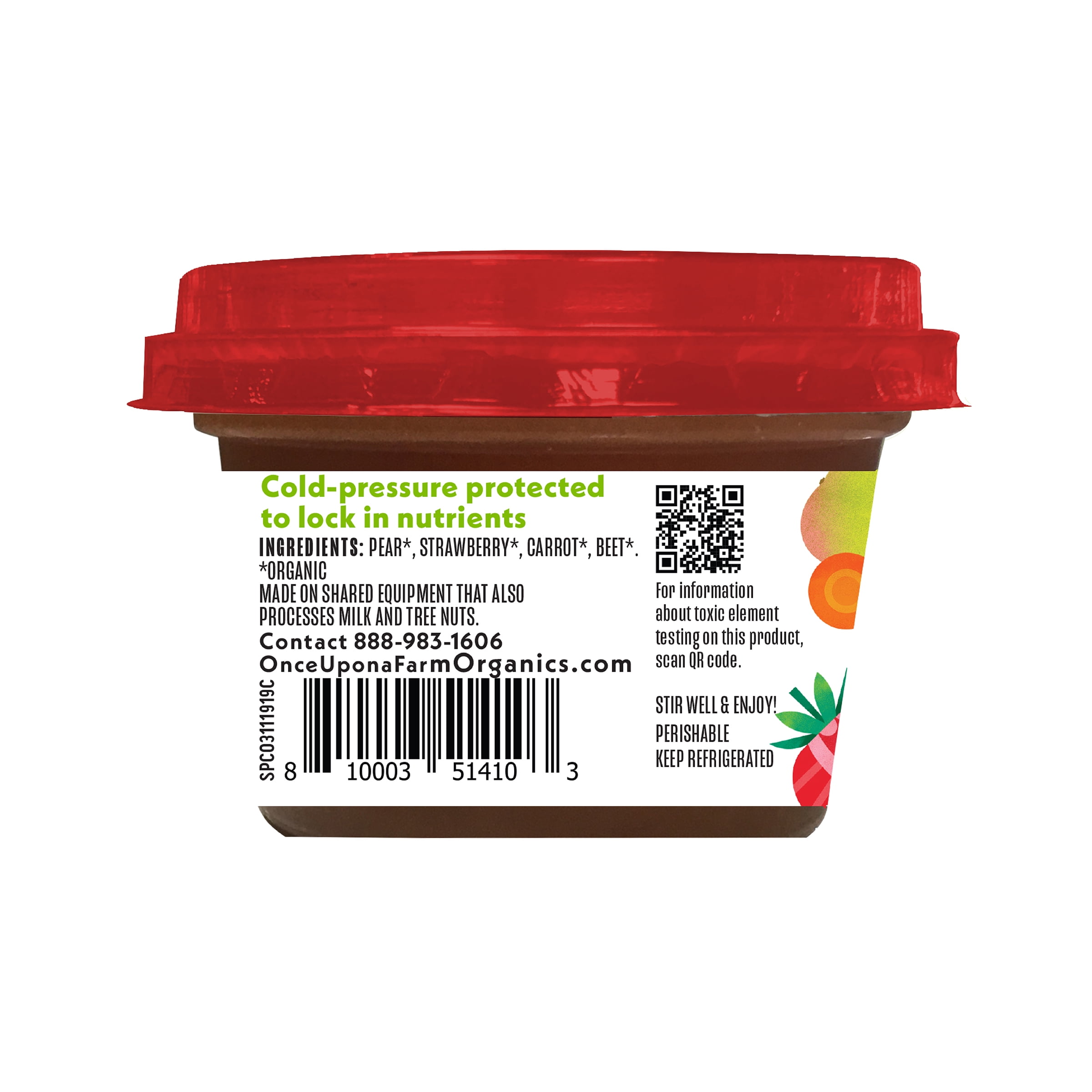 Once Upon a Farm Organic Refrigerated Baby Food Fruit & Veggie Blend Pear, Strawberry & Carrot, 4oz Bowl