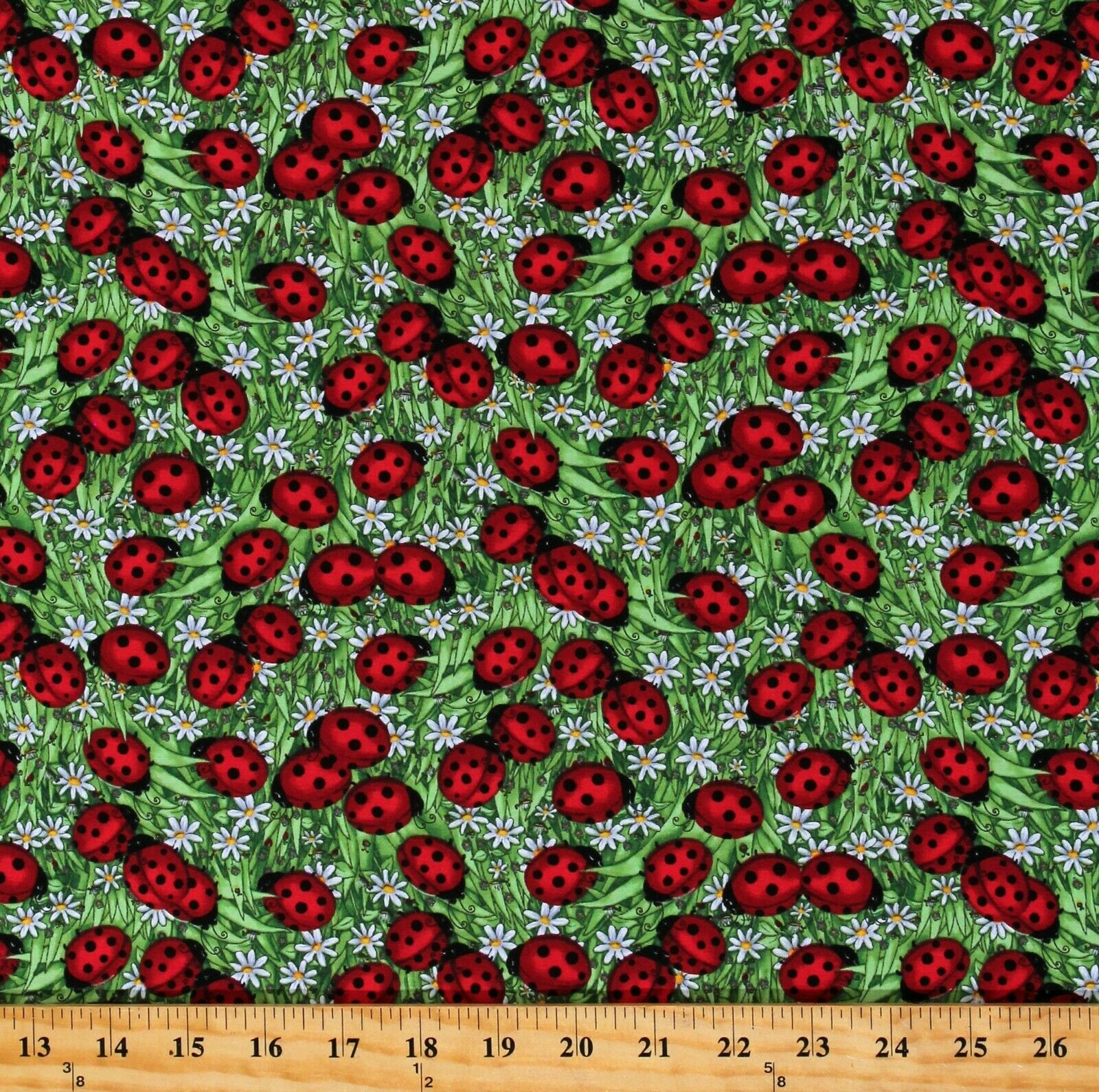 Cotton Ladybugs Beetles Bugs Insects Flowers Grass Nature Green Cotton
