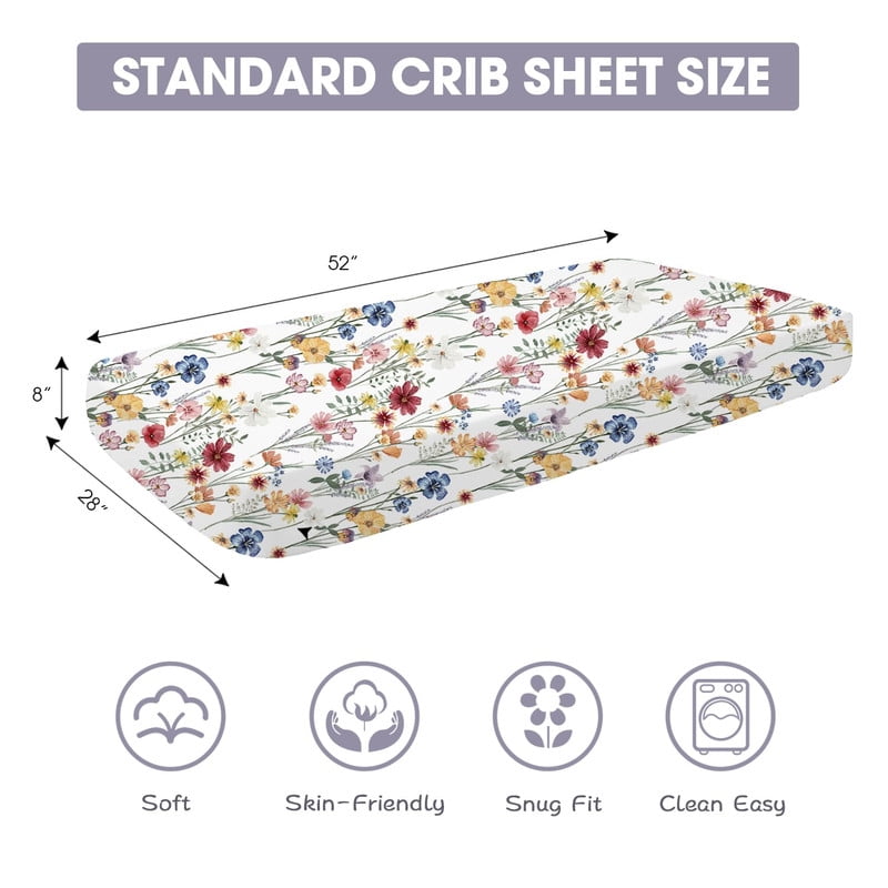 Little Grape Land Crib Sheets for Baby Girls 4 Pack, 28"x 52" Extra Soft Microfiber Crib Sheet Set for Standard Crib & Toddler Mattress Pad,Butterfly&Floral