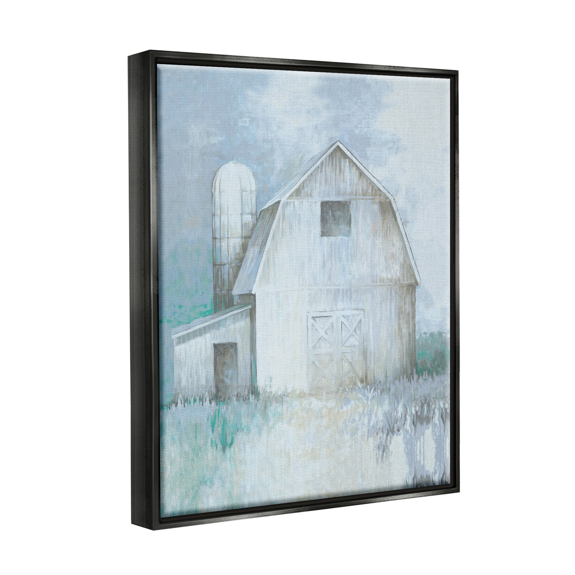Stupell Industries Modern Country Barn Contemporary Pastel Brush Strokes Painting Jet Black Floating Framed Canvas Print Wall Art, Design by White Ladder