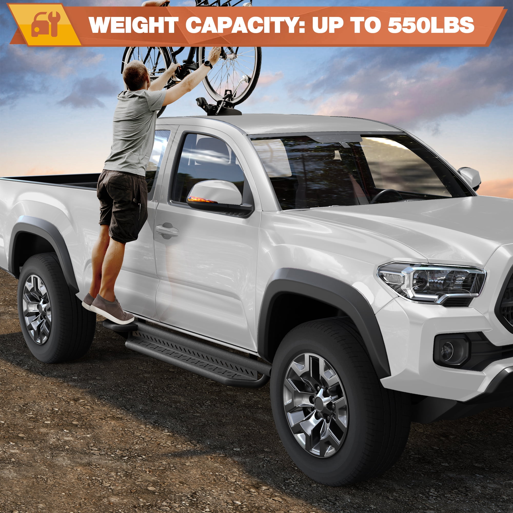 POFENZE Running Boards Compatible with Toyota Tacoma 2005-2023 Access Cab Textured Surface Side Steps for Truck Black Nerf Bars for Tacoma