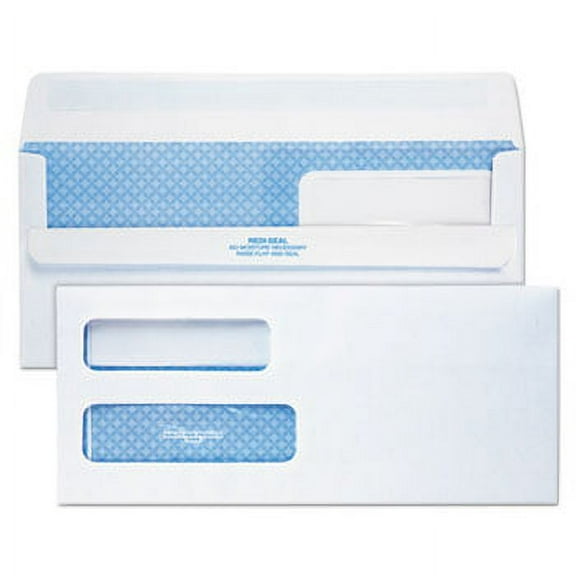 Quality Park Redi-Seal Envelope, #10, Double Window, Contemporary, White, 500/Box
