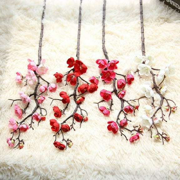 FOLOYORI 2Pcs Simulated Artificial Plum Blossom Branches Red White For Vase Decoration 11.8in Long