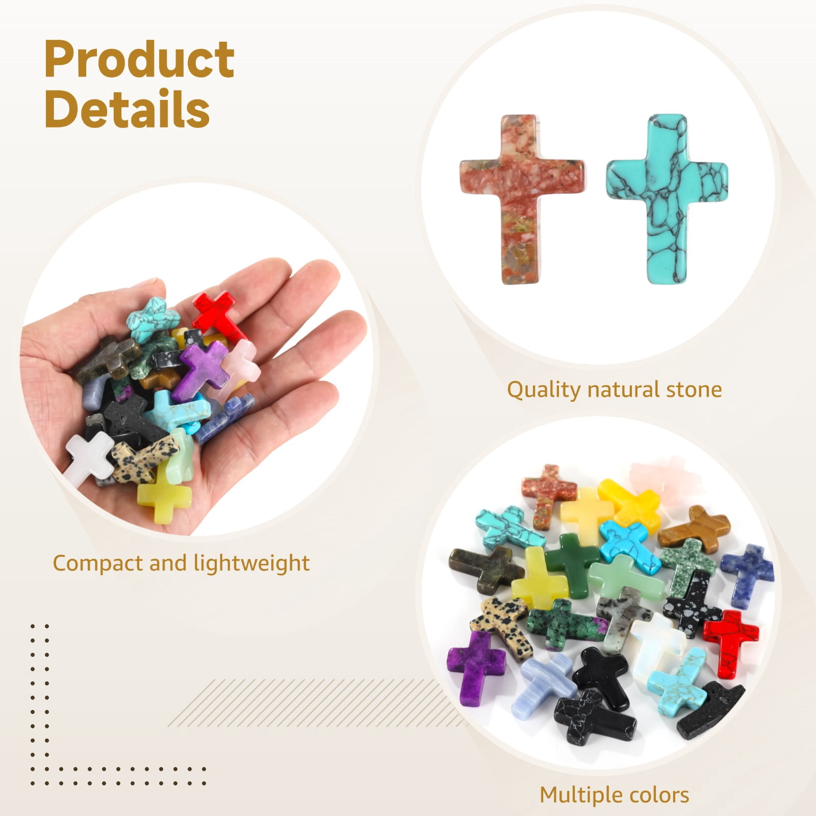 50 PCS Pocket Crosses Bulk Set, Natural Stone Mini Cross Charms for DIY Jewelry, Random Colors Pocket Crosses, Elegant Polished Stone Pendant for Crafting and Presents