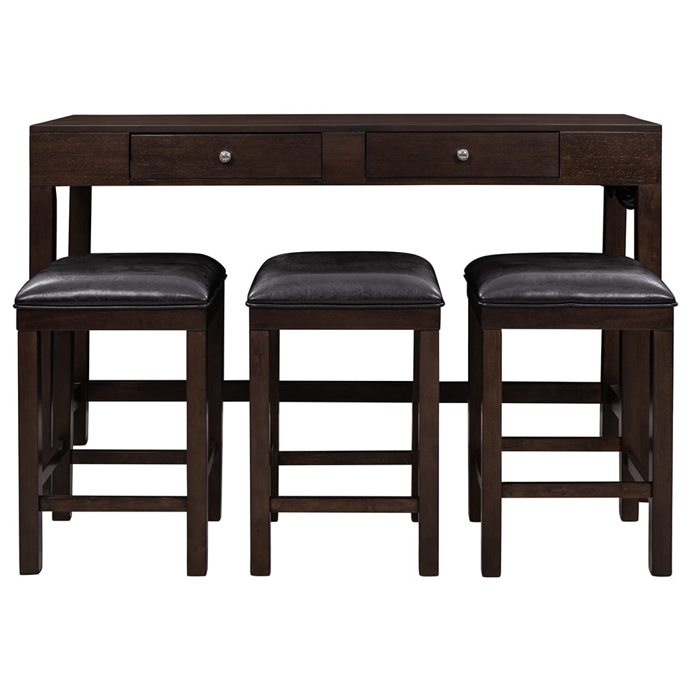 Lowestbest 4-Piece Counter Height Table Set, Mulitpurpose Rustic Bar Dining Table Set, with Socket, Leather Padded Stools and 2 Drawers, Espresso Lowestbest 4-Piece Counter Height Table Set, Mulitpurpose Rustic Bar Dining Table Set, with Socket, Leather Padded Stools and 2 Drawers, Espresso